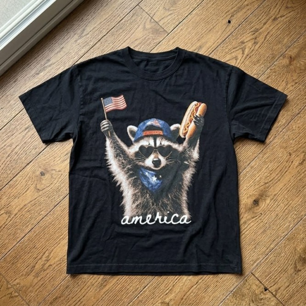 Black 'America' Raccoon Graphic Tee